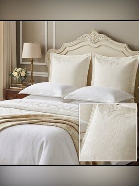 2 Vintage Sferra Bros European Collection Floral Damask Cream Pillow Euro Shams